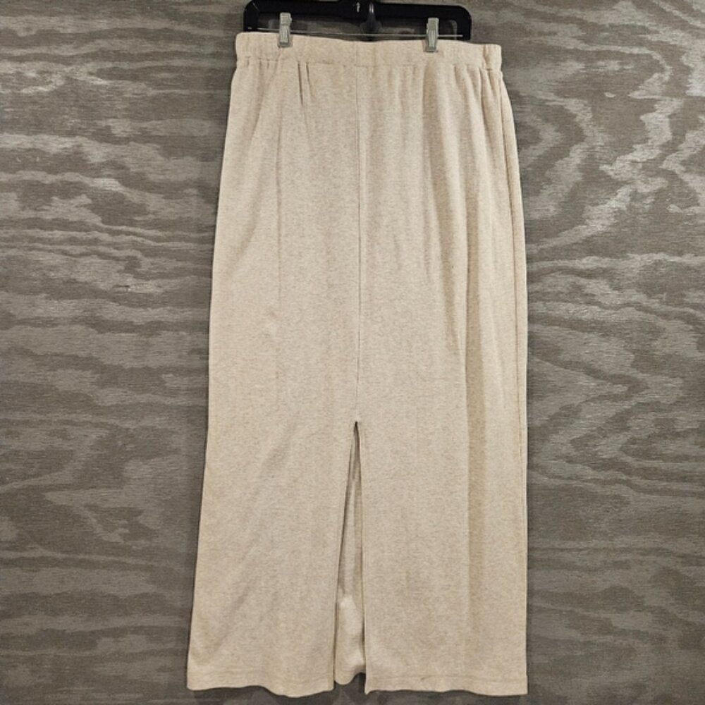 Eileen Fisher Maxi Beach Skirt L Pull On Elastic Waist Back Slit Cotton Beige - Picture 3 of 8
